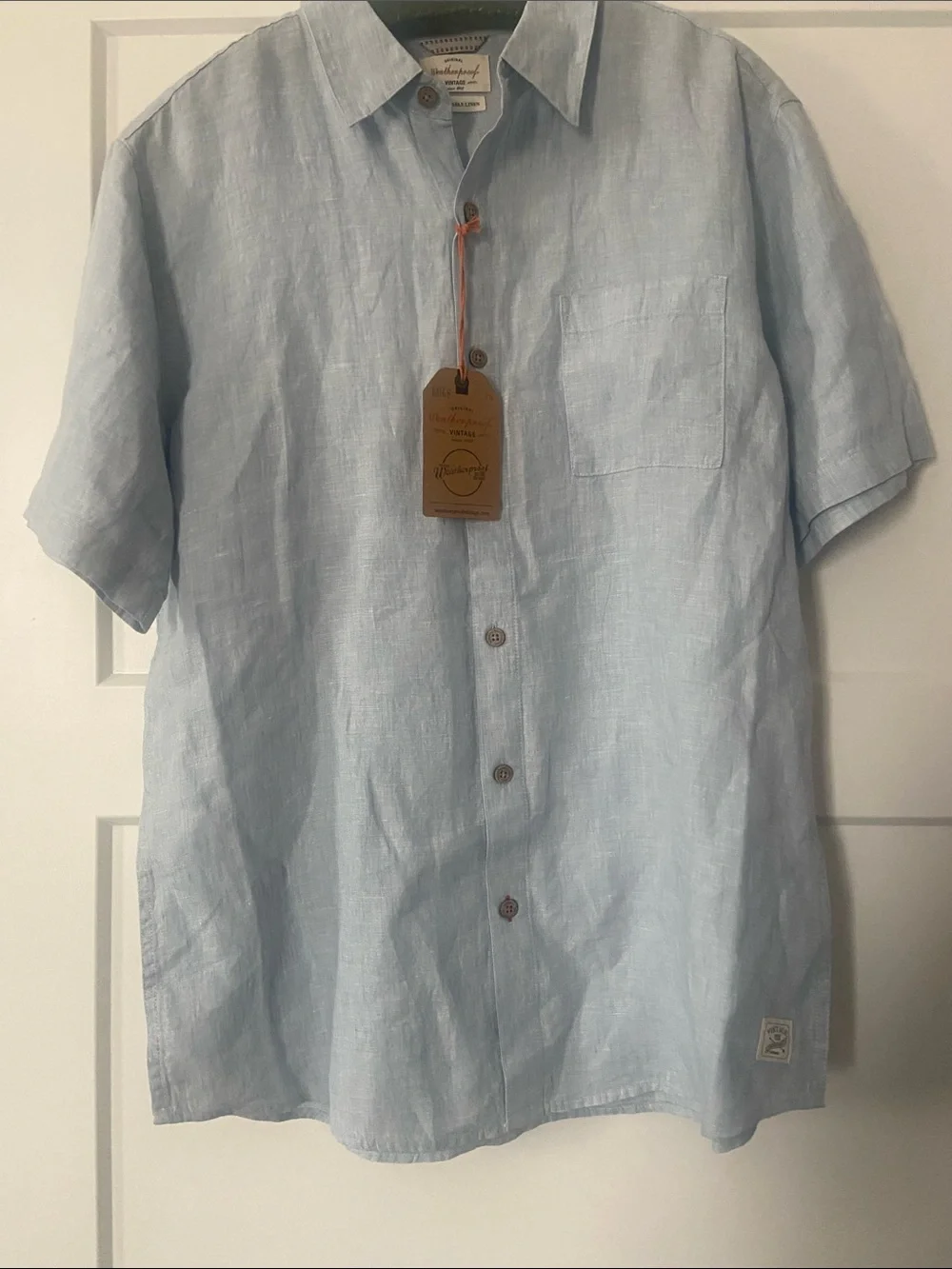 Weatherproof Light Blue Short-Sleeve Button-Down Linen Shirt 3 for $30 - Picture 1 of 5